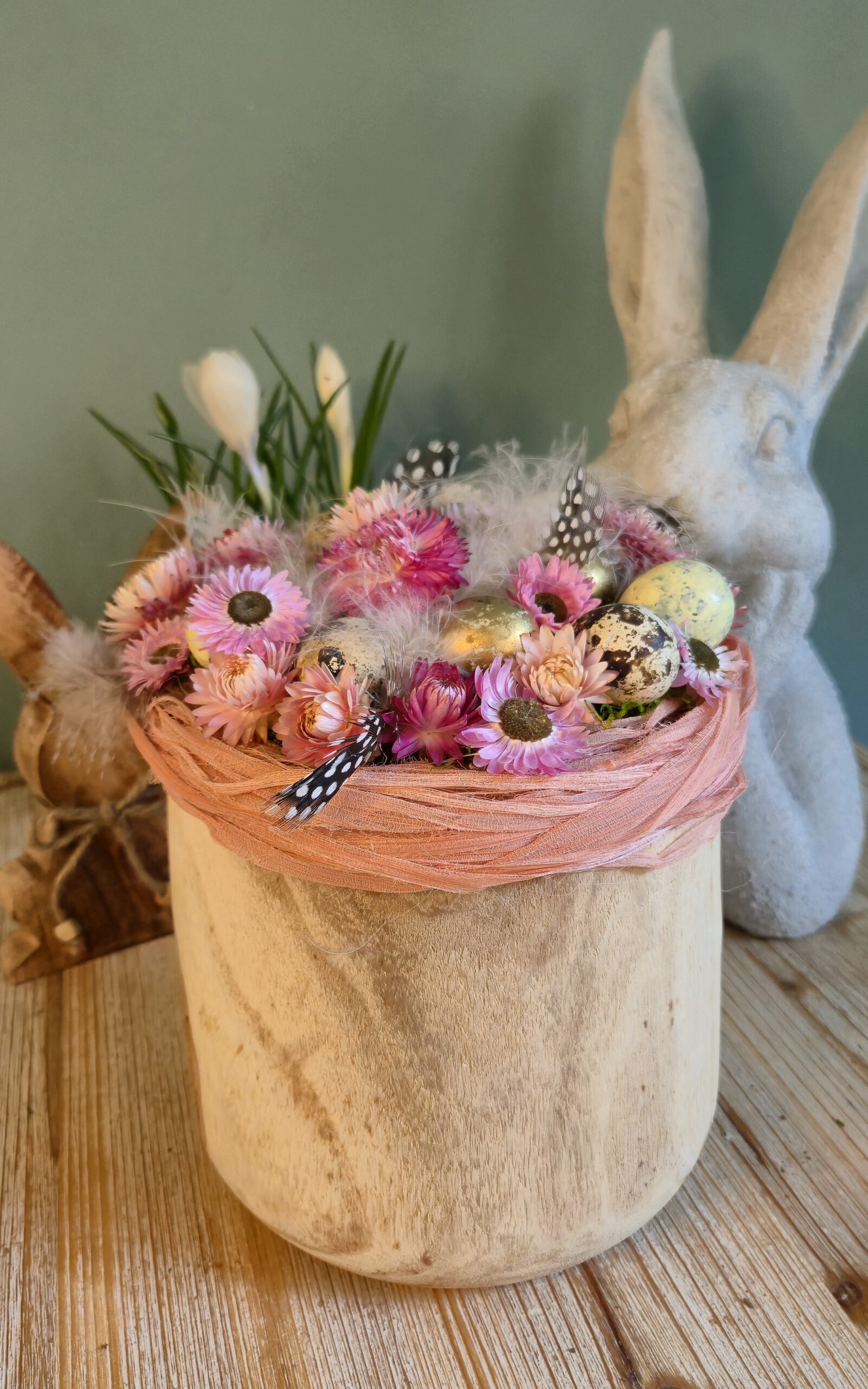 Composition bois et fleurs séchées